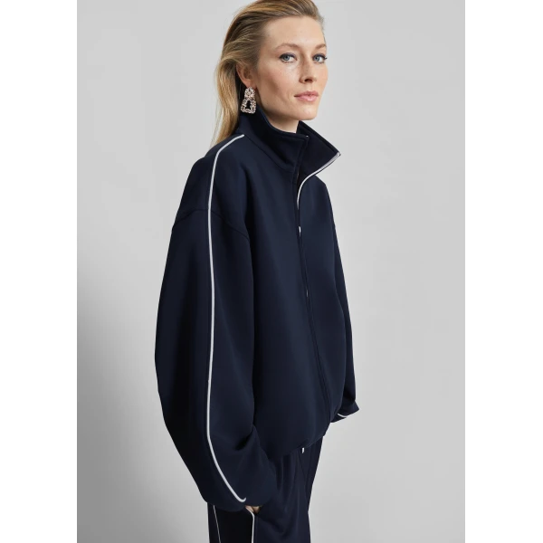 The Frankie Shop Nayen Zip-Up Jacket - Navy - Oversized Minimalist Jackets in Blue - Shop at Luxury Shoes 