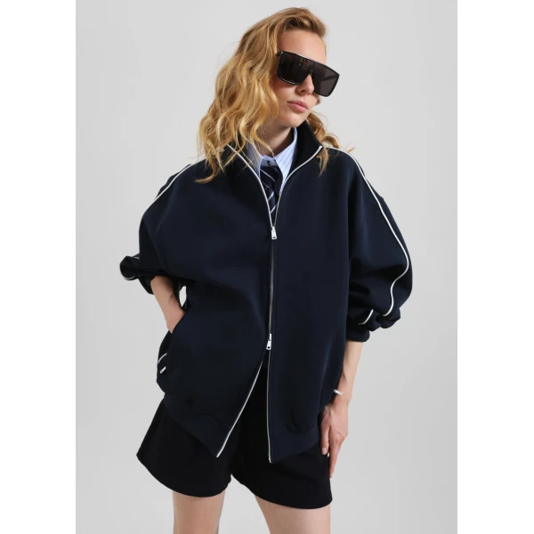 The Frankie Shop Nayen Zip-Up Jacket - Navy - Oversized Minimalist Jackets in Blue - Shop at Luxury Shoes 