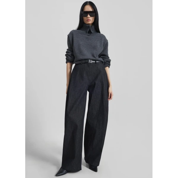 The Frankie Shop Nesna Barrel-Leg Jeans - Black - Oversized Minimalist Pants in Black - Shop at Luxury Shoes 
