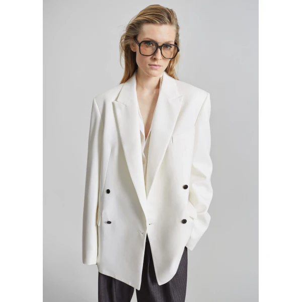 The Frankie Shop Newark Double Breasted Blazer - Ivory - Oversized Minimalist Jackets in Ivory - Shop at Luxury Shoes 