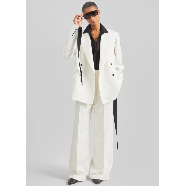 The Frankie Shop Newark Double Breasted Blazer - Ivory - Oversized Minimalist Jackets in Ivory - Shop at Luxury Shoes 