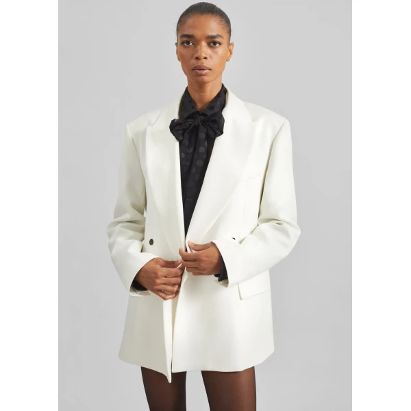 The Frankie Shop Newark Double Breasted Blazer - Ivory - Oversized Minimalist Jackets in Ivory - Shop at Luxury Shoes 