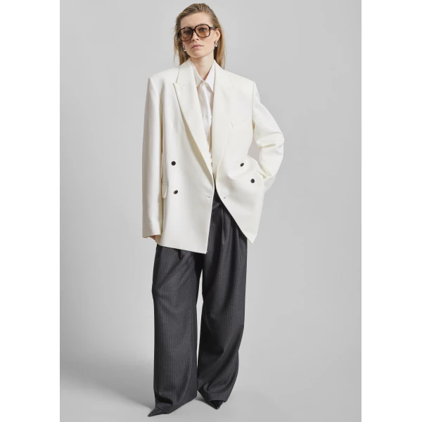 The Frankie Shop Newark Double Breasted Blazer - Ivory - Oversized Minimalist Jackets in Ivory - Shop at Luxury Shoes 
