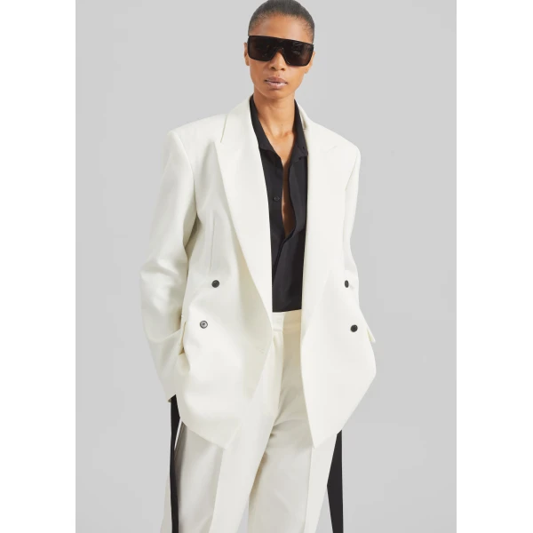 The Frankie Shop Newark Double Breasted Blazer - Ivory - Oversized Minimalist Jackets in Ivory - Shop at Luxury Shoes 