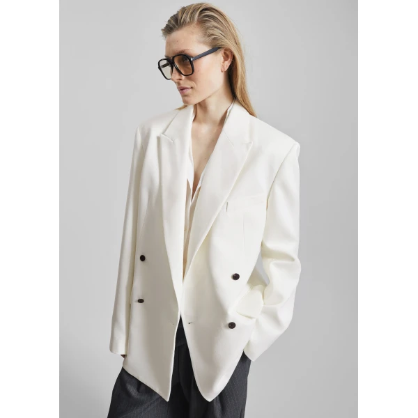 The Frankie Shop Newark Double Breasted Blazer - Ivory - Oversized Minimalist Jackets in Ivory - Shop at Luxury Shoes 