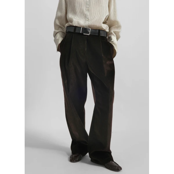 The Frankie Shop Norstrand Pleated Corduroy Trousers - Dark Brown - Oversized Minimalist Pants in Brown - Shop at Luxury Shoes 