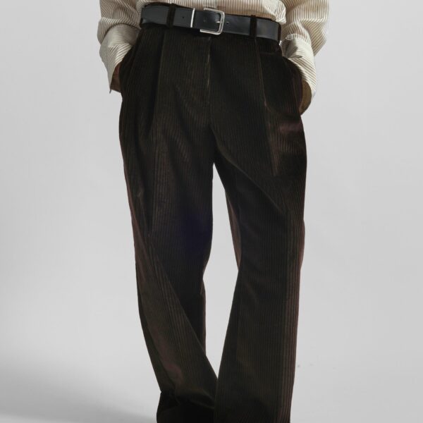 The Frankie Shop Norstrand Pleated Corduroy Trousers – Dark Brown, view 2