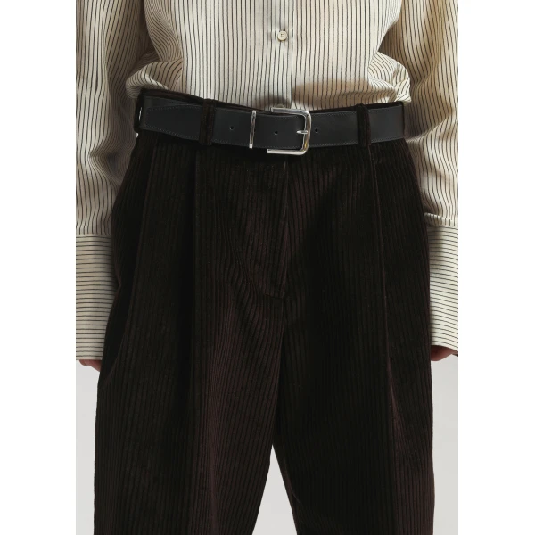 The Frankie Shop Norstrand Pleated Corduroy Trousers - Dark Brown - Oversized Minimalist Pants in Brown - Shop at Luxury Shoes 