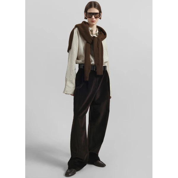The Frankie Shop Norstrand Pleated Corduroy Trousers - Dark Brown - Oversized Minimalist Pants in Brown - Shop at Luxury Shoes 