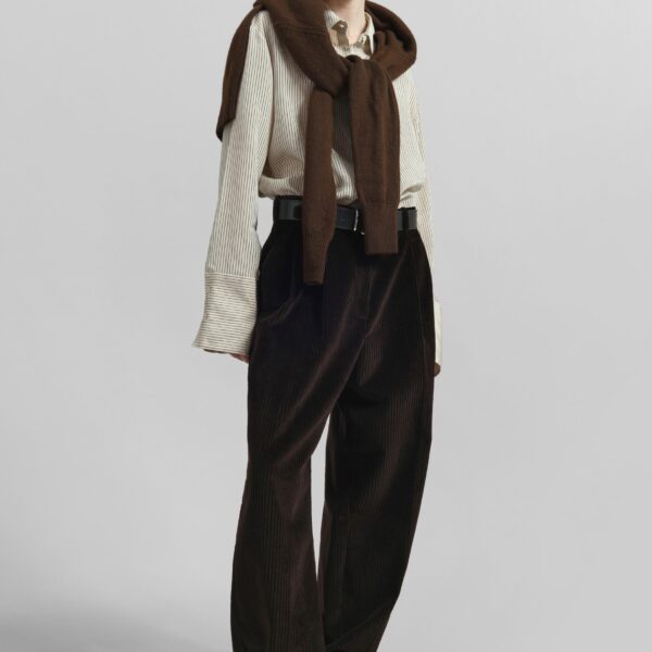 The Frankie Shop Norstrand Pleated Corduroy Trousers – Dark Brown, view 4