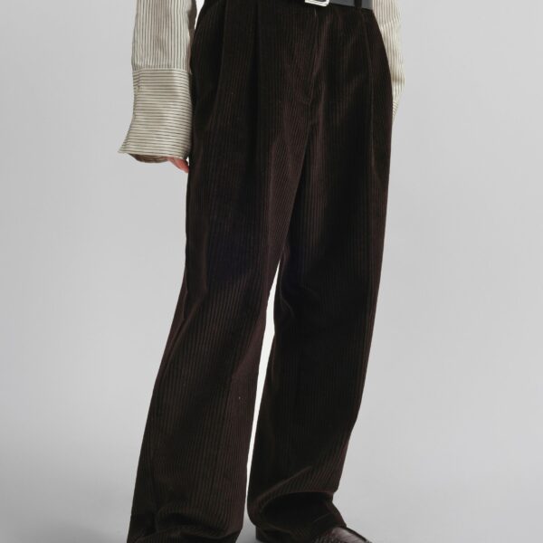 The Frankie Shop Norstrand Pleated Corduroy Trousers – Dark Brown, view 5