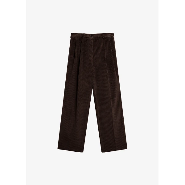 The Frankie Shop Norstrand Pleated Corduroy Trousers - Dark Brown - Oversized Minimalist Pants in Brown - Shop at Luxury Shoes 