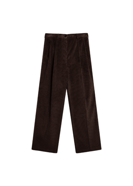The Frankie Shop Norstrand Pleated Corduroy Trousers - Dark Brown - Oversized Minimalist Pants in Brown - Shop at Luxury Shoes 