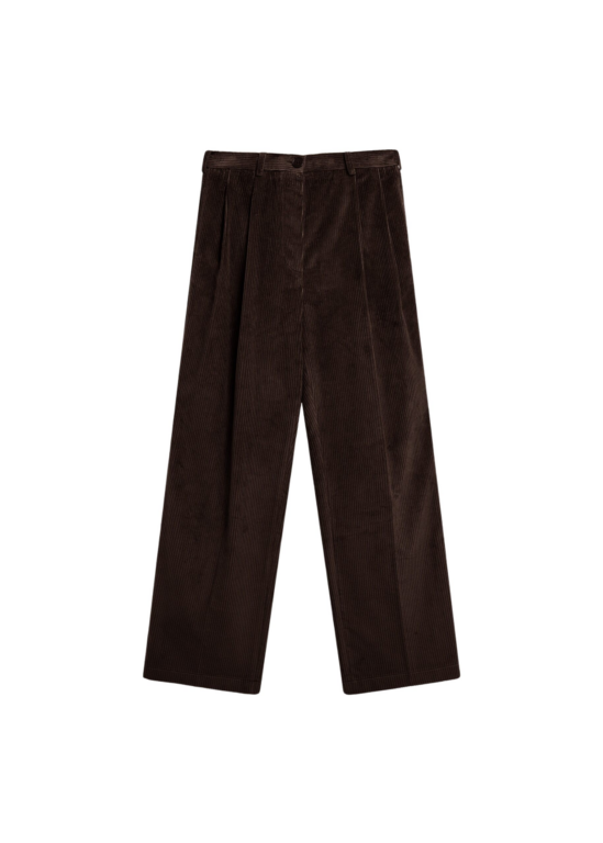 The Frankie Shop Norstrand Pleated Corduroy Trousers - Dark Brown - Oversized Minimalist Pants in Brown - Shop at Luxury Shoes 