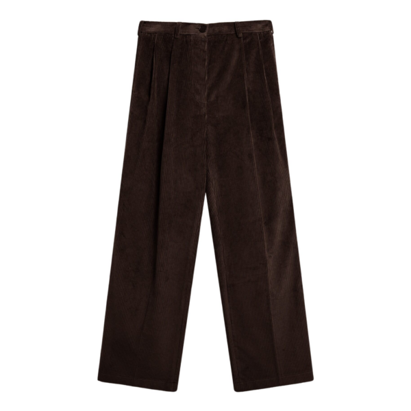 The Frankie Shop Norstrand Pleated Corduroy Trousers - Dark Brown - Oversized Minimalist Pants in Brown - Shop at Luxury Shoes 