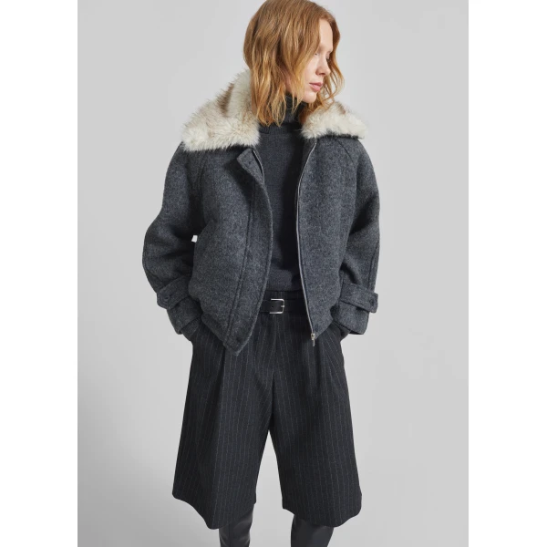 The Frankie Shop Nyborg Wool Quilted Jacket - Dark Grey - Oversized Minimalist Jackets in Grey - Shop at Luxury Shoes 