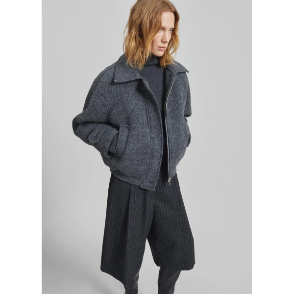 The Frankie Shop Nyborg Wool Quilted Jacket - Dark Grey - Oversized Minimalist Jackets in Grey - Shop at Luxury Shoes 