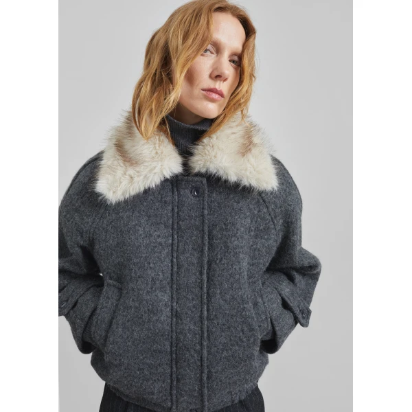 The Frankie Shop Nyborg Wool Quilted Jacket - Dark Grey - Oversized Minimalist Jackets in Grey - Shop at Luxury Shoes 