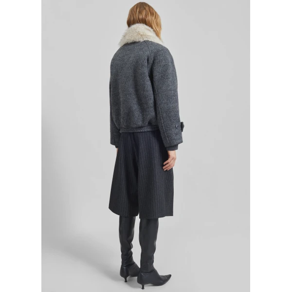 The Frankie Shop Nyborg Wool Quilted Jacket - Dark Grey - Oversized Minimalist Jackets in Grey - Shop at Luxury Shoes 