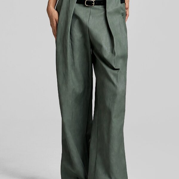 The Frankie Shop Olivet Faux Leather Trousers – Moss Green, view 2