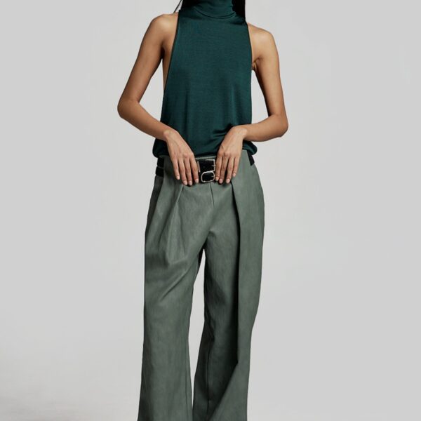 The Frankie Shop Olivet Faux Leather Trousers – Moss Green, view 5