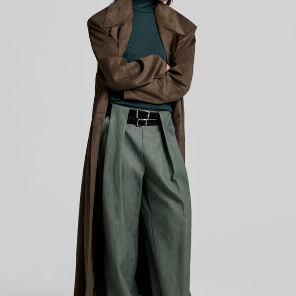 The Frankie Shop Olivet Faux Leather Trousers – Moss Green, view 6