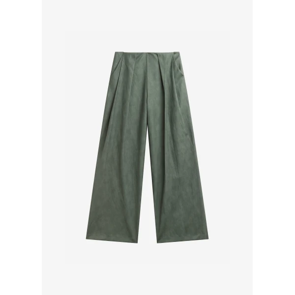 The Frankie Shop Olivet Faux Leather Trousers - Moss Green - Oversized Minimalist Pants in Green - Shop at Luxury Shoes 