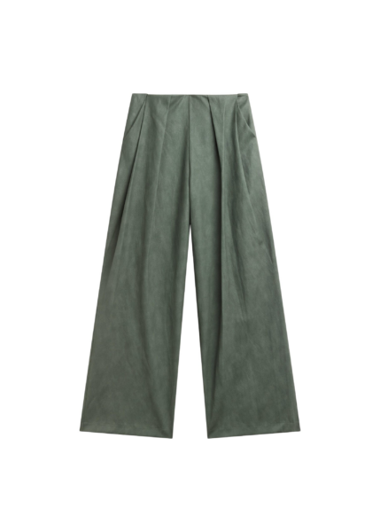The Frankie Shop Olivet Faux Leather Trousers - Moss Green - Oversized Minimalist Pants in Green - Shop at Luxury Shoes 