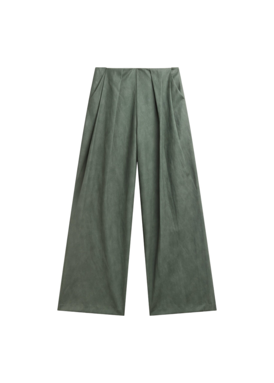 The Frankie Shop Olivet Faux Leather Trousers - Moss Green - Oversized Minimalist Pants in Green - Shop at Luxury Shoes 