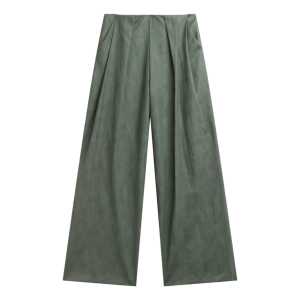 The Frankie Shop Olivet Faux Leather Trousers - Moss Green - Oversized Minimalist Pants in Green - Shop at Luxury Shoes 