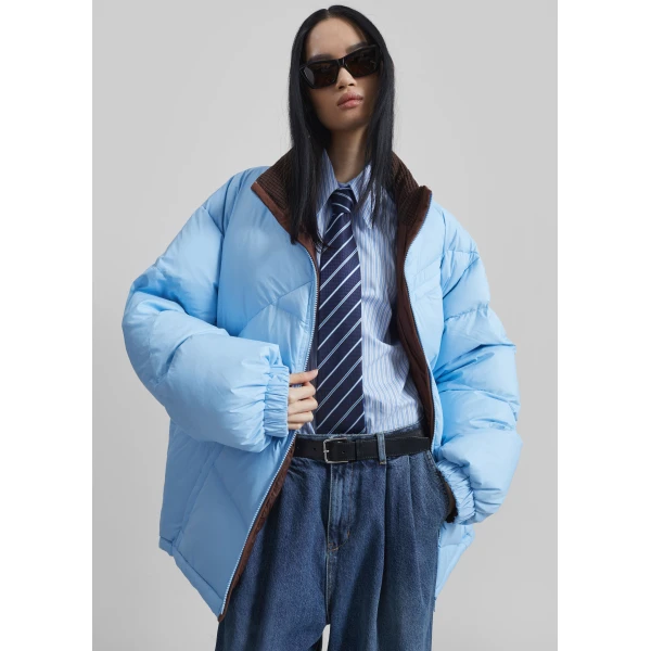 The Frankie Shop Orino Oversized Puffer Jacket - Blue - Oversized Minimalist Jackets in Blue - Shop at Luxury Shoes 