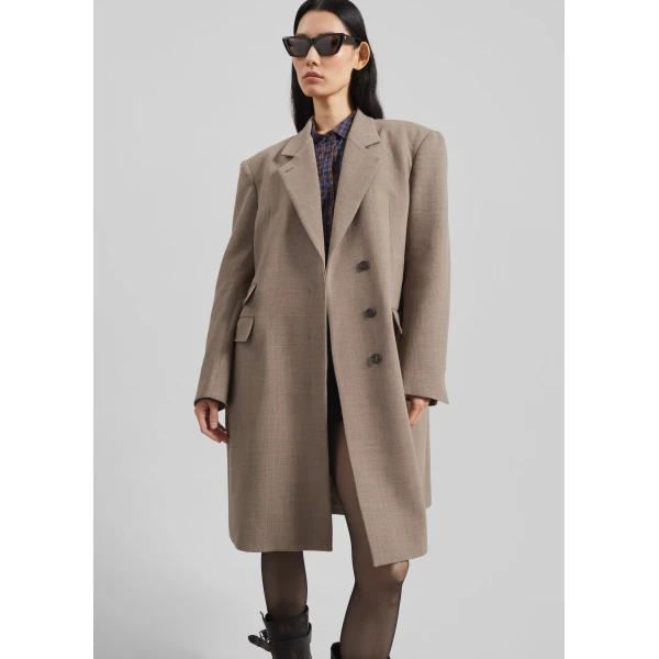 The Frankie Shop Orsta Wool Coat - Beige - Oversized Minimalist Coats in Beige - Shop at Luxury Shoes 