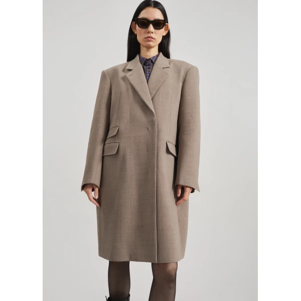 The Frankie Shop Orsta Wool Coat - Beige - Oversized Minimalist Coats in Beige - Shop at Luxury Shoes 