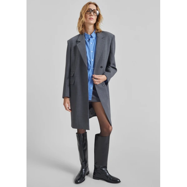 The Frankie Shop Orsta Wool Coat - Grey - Oversized Minimalist Coats in Grey - Shop at Luxury Shoes 