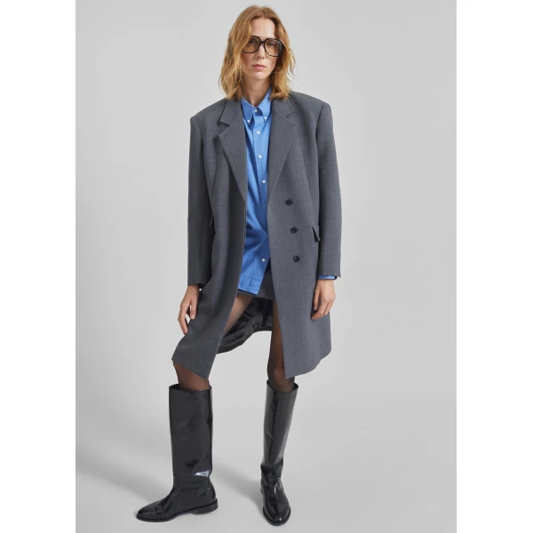 The Frankie Shop Orsta Wool Coat - Grey - Oversized Minimalist Coats in Grey - Shop at Luxury Shoes 