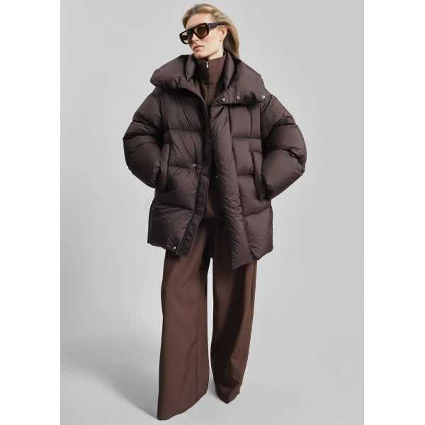 The Frankie Shop Ortler Puffer Jacket - Brown - Oversized Minimalist Jackets in Brown - Shop at Luxury Shoes 