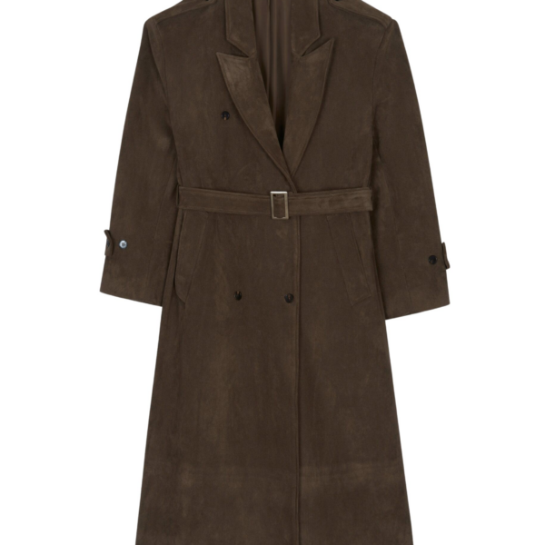 The Frankie Shop Peoria Faux Suede Trench Coat - Brown - Oversized Minimalist Coats in Brown - Shop at Luxury Shoes 