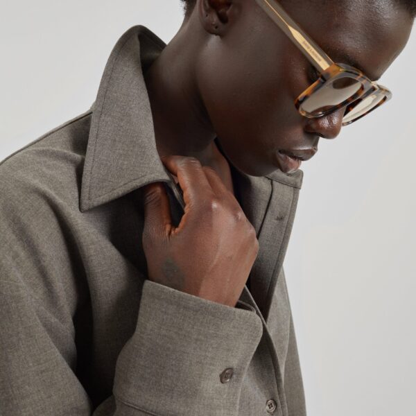 The Frankie Shop Peri Double Weave Shirt – Taupe Melange, view 2