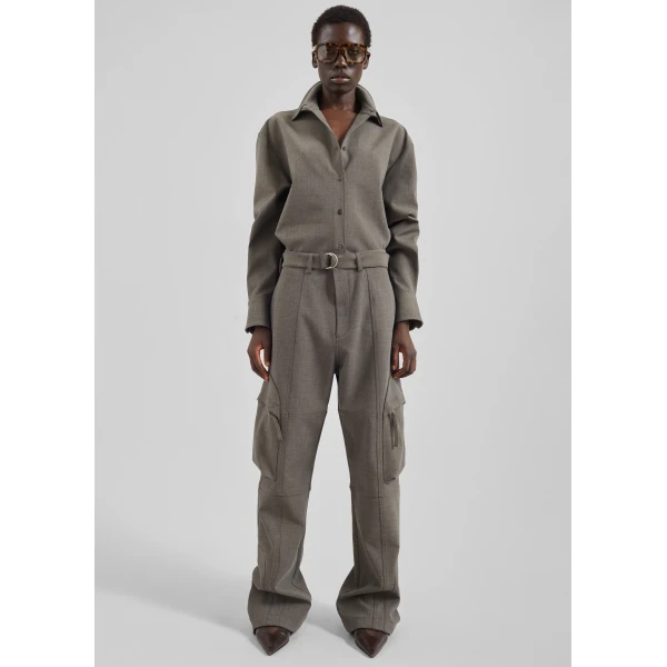 The Frankie Shop Peri Double Weave Shirt - Taupe Melange - Oversized Minimalist Tops in Brown - Shop at Luxury Shoes 