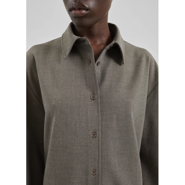 The Frankie Shop Peri Double Weave Shirt - Taupe Melange - Oversized Minimalist Tops in Brown - Shop at Luxury Shoes 