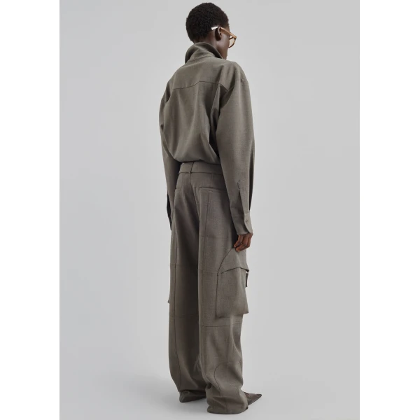 The Frankie Shop Peri Double Weave Shirt - Taupe Melange - Oversized Minimalist Tops in Brown - Shop at Luxury Shoes 