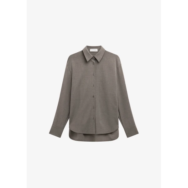 The Frankie Shop Peri Double Weave Shirt - Taupe Melange - Oversized Minimalist Tops in Brown - Shop at Luxury Shoes 