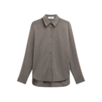 The Frankie Shop Peri Double Weave Shirt - Taupe Melange - Oversized Minimalist Tops in Brown - Shop at Luxury Shoes 