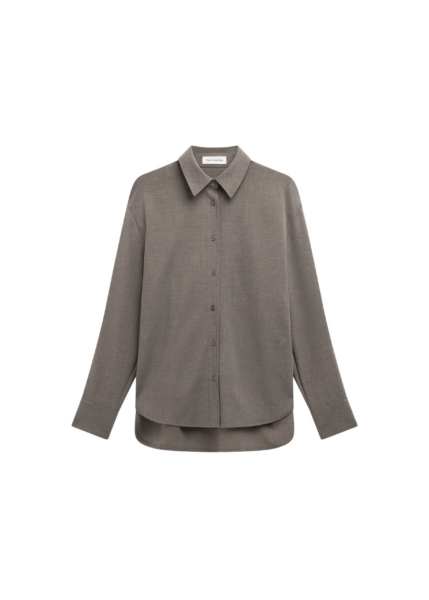 The Frankie Shop Peri Double Weave Shirt - Taupe Melange - Oversized Minimalist Tops in Brown - Shop at Luxury Shoes 