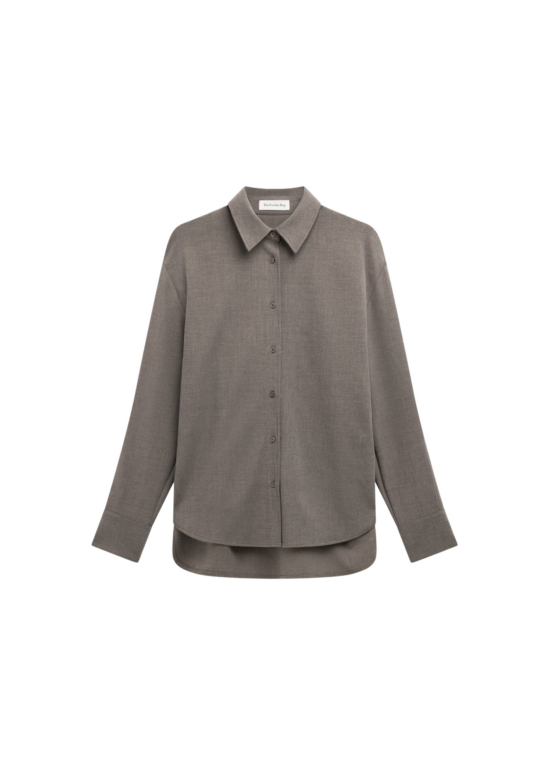 The Frankie Shop Peri Double Weave Shirt - Taupe Melange - Oversized Minimalist Tops in Brown - Shop at Luxury Shoes 