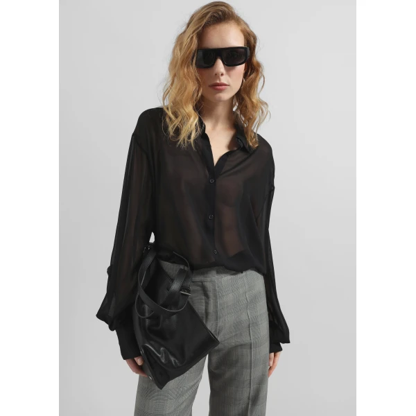 The Frankie Shop Peri Georgette Shirt - Black - Oversized Minimalist Tops in Black - Shop at Luxury Shoes 