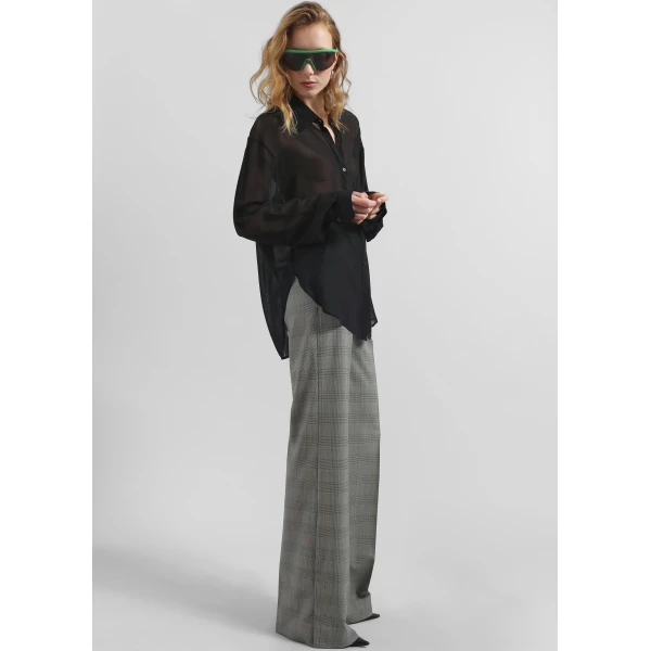 The Frankie Shop Peri Georgette Shirt - Black - Oversized Minimalist Tops in Black - Shop at Luxury Shoes 