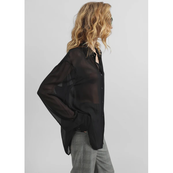The Frankie Shop Peri Georgette Shirt - Black - Oversized Minimalist Tops in Black - Shop at Luxury Shoes 