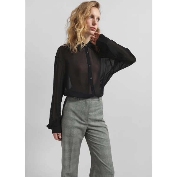 The Frankie Shop Peri Georgette Shirt - Black - Oversized Minimalist Tops in Black - Shop at Luxury Shoes 