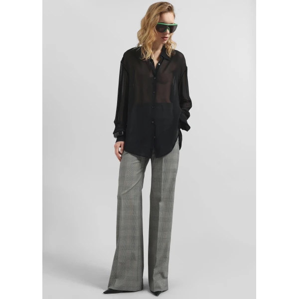 The Frankie Shop Peri Georgette Shirt - Black - Oversized Minimalist Tops in Black - Shop at Luxury Shoes 